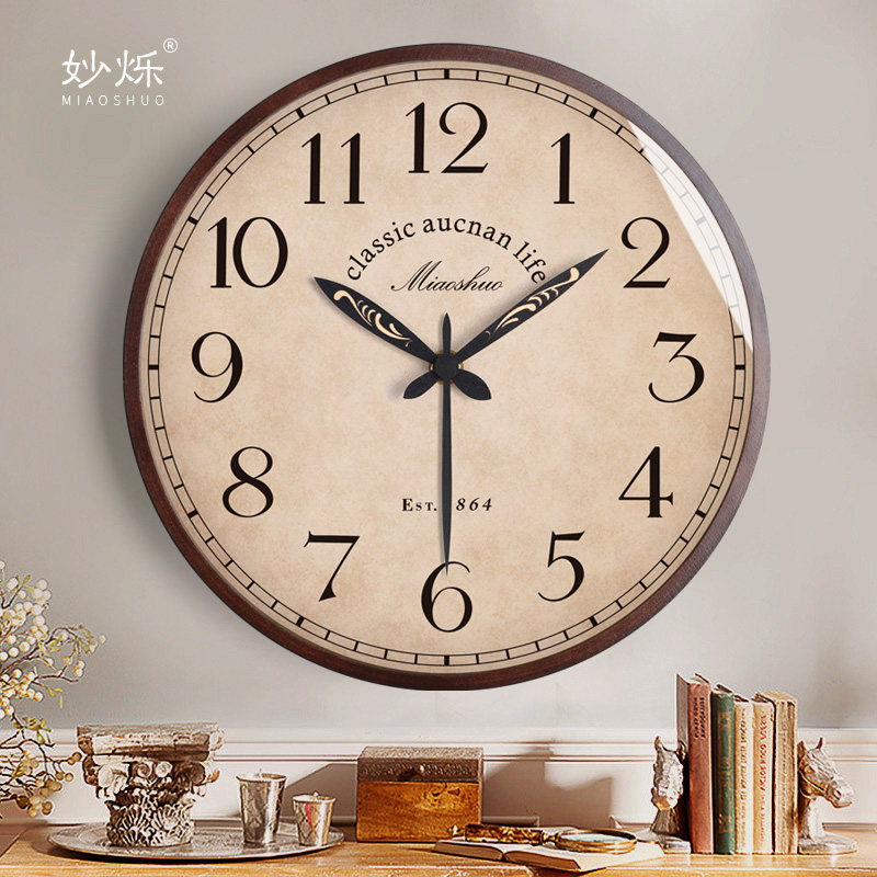 American Wall Clock Vintage Living Room Hanging Watch Creative European Clock Nordic Clock Solid Wood Home Decoration Hanging Wall Fashion