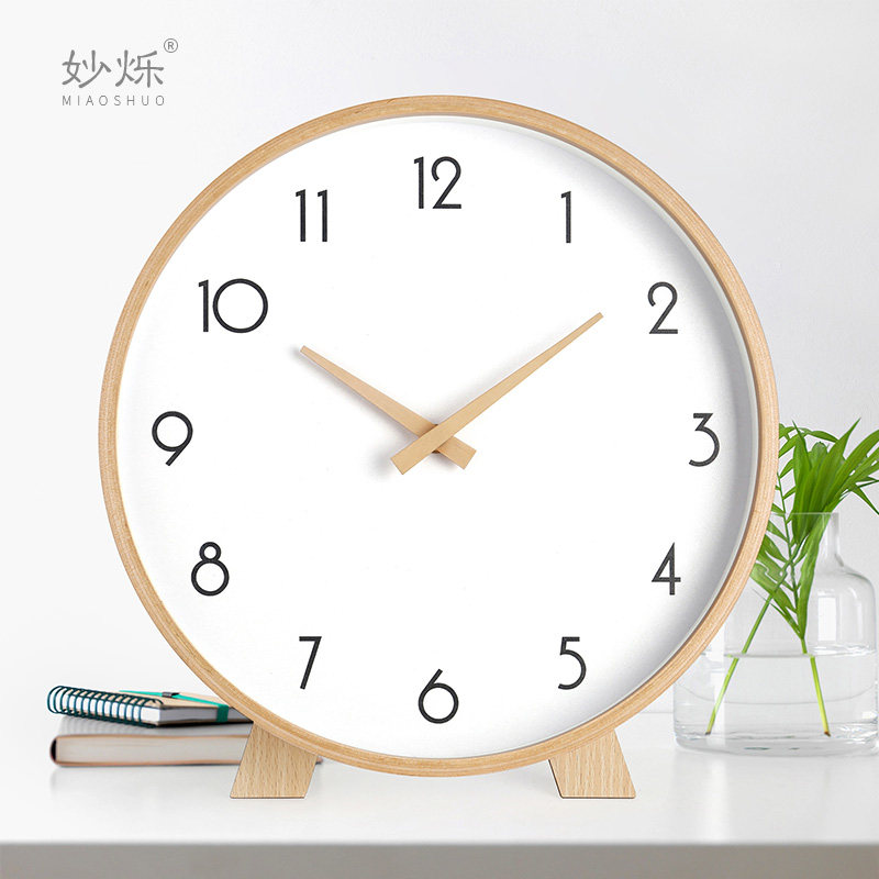 Nordic Desktop Seat Bell Clock Table Living Room Solid Wood Clock Pendulum With Brief Pendulum Clock Creative Clock Silent Sitting Clock