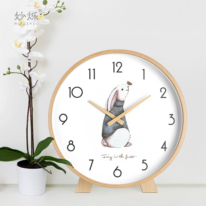 Desktop clock living room home table clock IKEA creative clock decoration sitting clock Nordic pendulum clock solid wood desktop