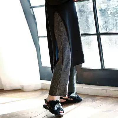 Pregnant women autumn and winter pants wear fashion plus velvet knitted wide leg pants straight tube nine-point large size loose trousers winter tide