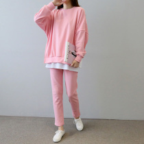 Maternity suit autumn 2020 new nursing sweater sports pure cotton suit long-sleeved two-piece set large size Korean version