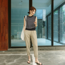 Maternity pants summer new cotton and hemp wide-leg Harun nine-point dad radish pants summer thin loose large size outside wear