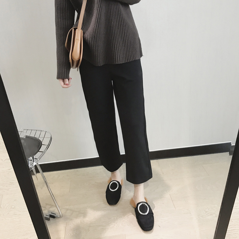 Pregnant Woman Pants Spring Autumn Broadlegged Pants 90% Straight Cylinder Black Pants Loose Elastic Inner Lap Pants Outside Wearing Fashion Big Size Wave