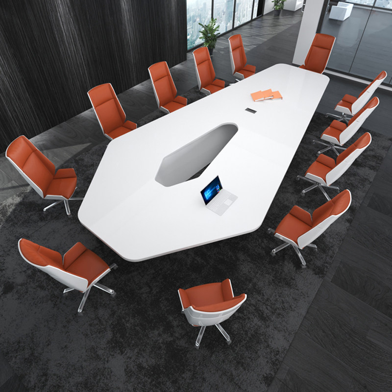 White Meeting Table Fashion Brief Modern Desk Large Conference Long Table Baking Varnish Negotiate Table And Chairs Combined Atmosphere