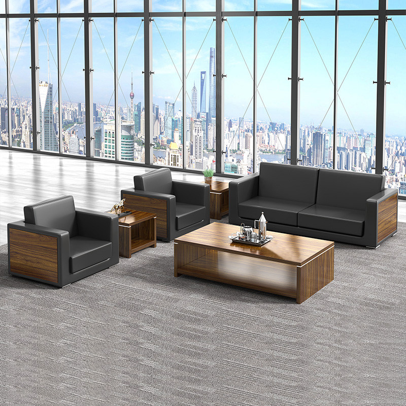 Office sofa Tea Table Composition Suit Office Business Brief Modern Real Leather Sofa Trio office furniture