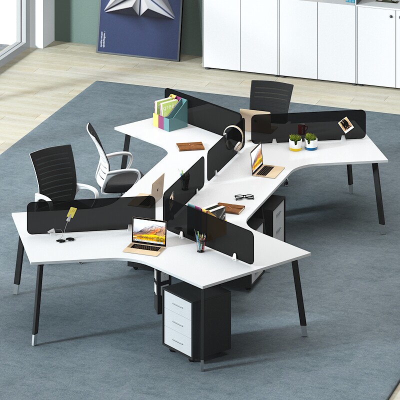 Minima Modern Office Furniture Computer Table And Chairs Screen 6 Persons Position Staff Desk 4 Persons Position Composition Staff Table And Chairs