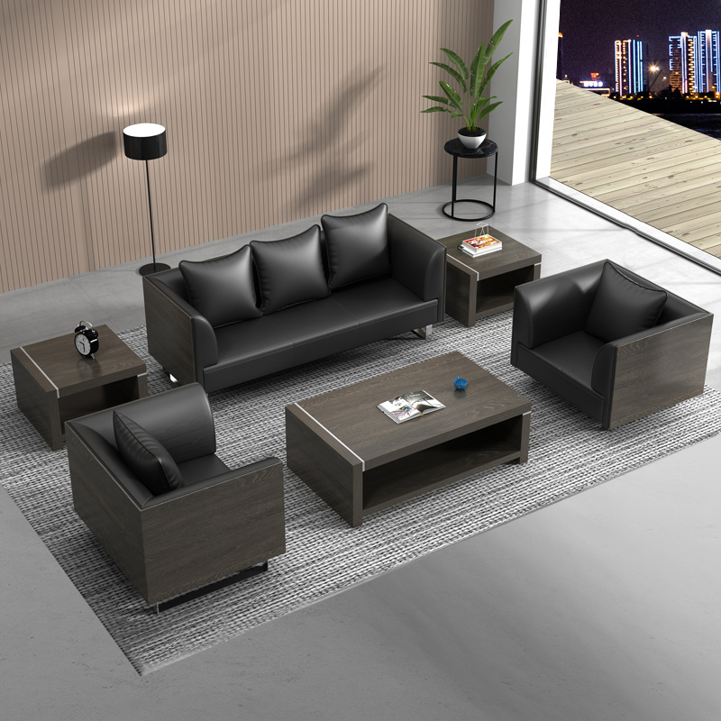 Brief MODERN OFFICE SOFA TEA TABLE COMBINATION BUSINESS RECEPTION GUEST TRIO SMALL GENUINE LEATHER OFFICE SOFA