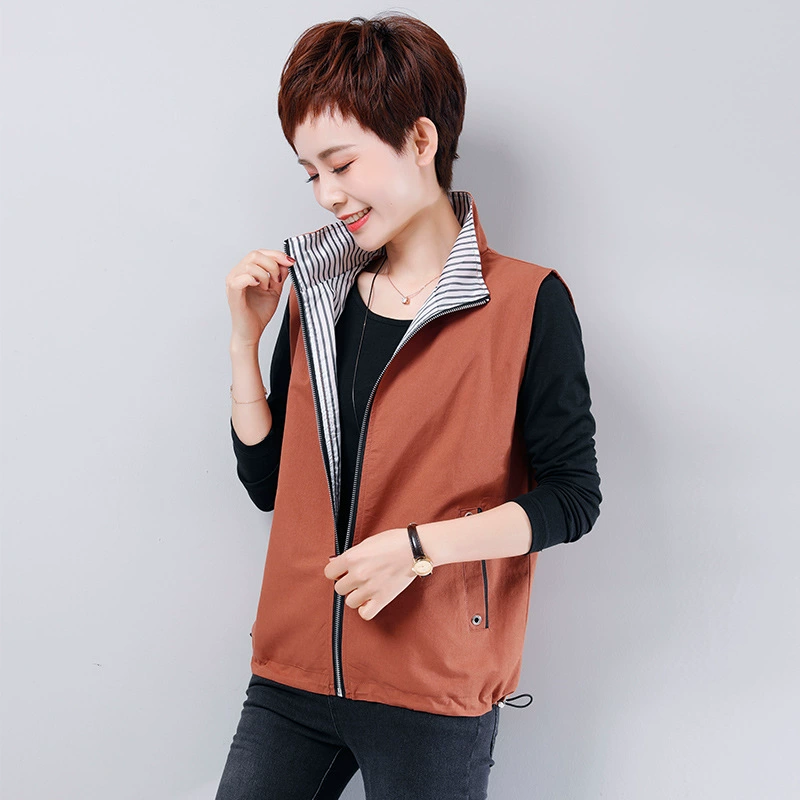 Vest nữ phiên bản Hàn Quốc của mùa xuân và mùa thu dụng cụ nữ cotton giản dị kích thước lớn lỏng lẻo của phụ nữ trung niên vest vest vest - Áo vest