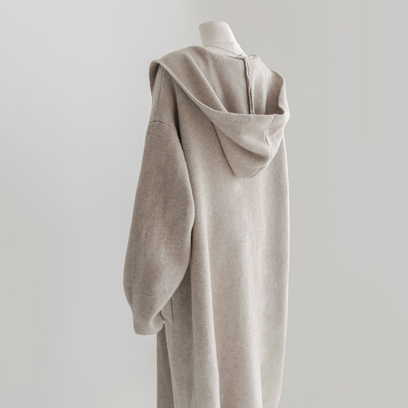 Japanese-Style High-End Long Trench Coat for Women, Autumn Design, Loose and Lazy Style, Hooded Sweater, Knitted Cardigan Jacket