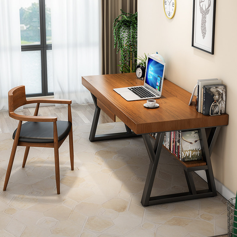 Solid Wood Desk American Minimalist Home Bookcase Bedroom Nordic Desk Industrial Wind Computer Desk Desk Table