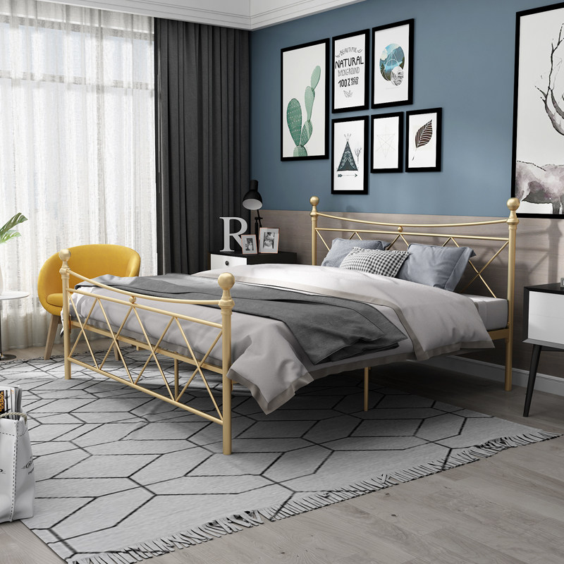 Iron bed 1 5 meters 1 8 single double light luxury Nordic modern minimalist student apartment rental iron bed iron frame bed