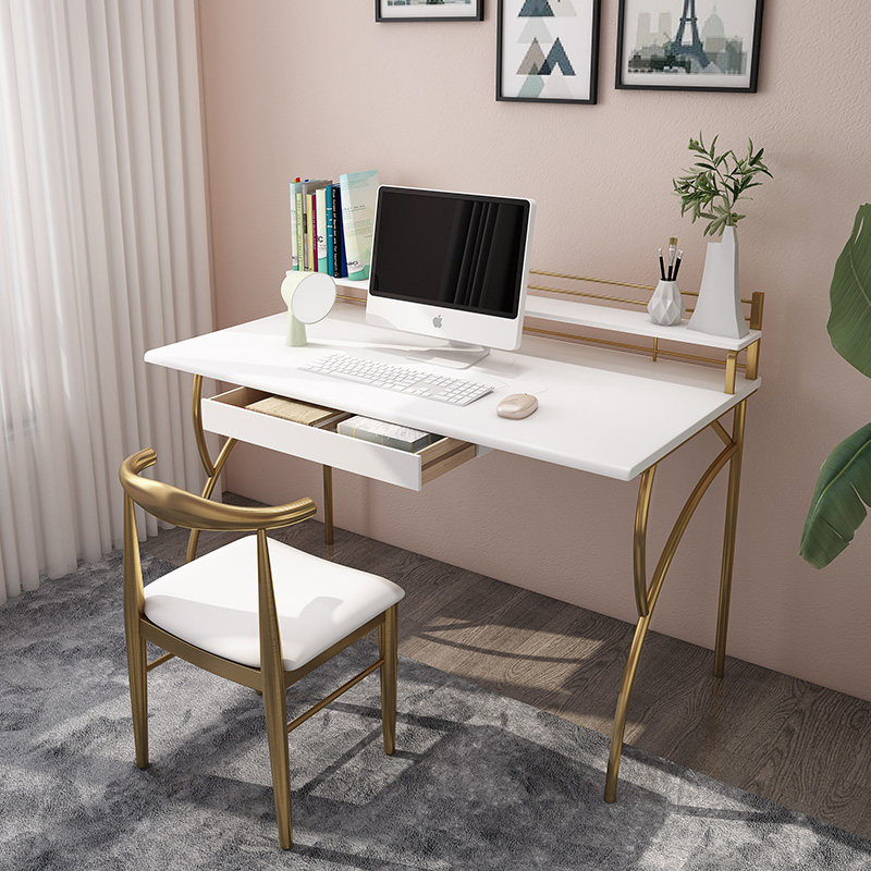 Solid wood desk minimalist modern home bookcase bedroom ins nets red Nordic light lavish with bookshelves computer desk