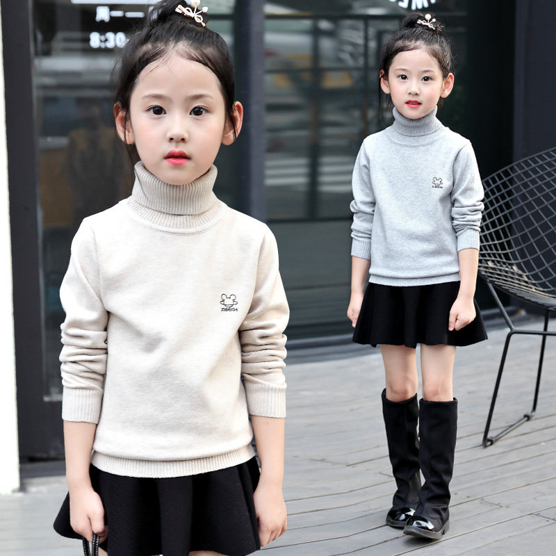 Girl high collar sweater Korean version 2021 new fall CUHK Kid Beating Bottom Plus Suede Thickened Children's Hooded Cardiovert