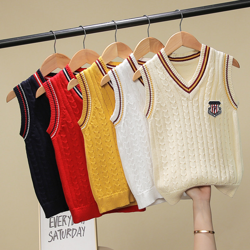 Child Knit Vest 2021 Spring Autumn New Middle Child Girl Hair Line Plus Suede Thickened Boy Sweater Waistcoat Magpie