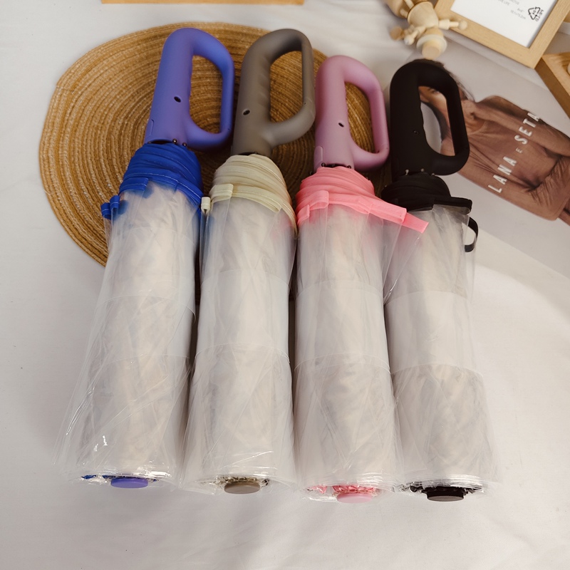 ins Wind-Resistant Transparent Ring Umbrella, Popular Style Portable Hook Transparent Umbrella, Simple and Fresh Automatic Umbrella