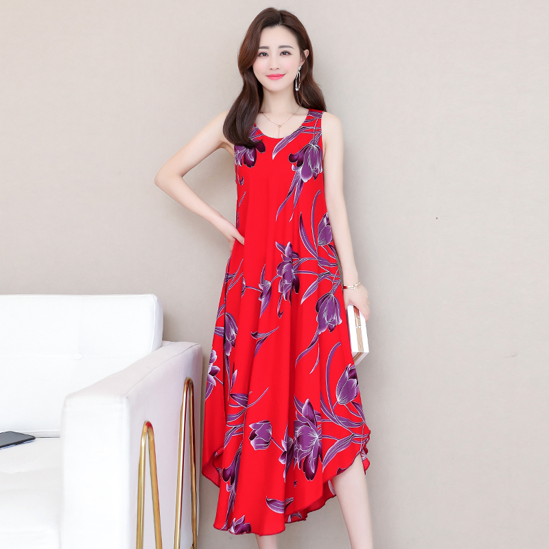 15poplin  Nightdress female pure cotton new pattern summer Thin Sleeveless Medium and long term Increase fertilizer Big size easy Fat mm pajamas