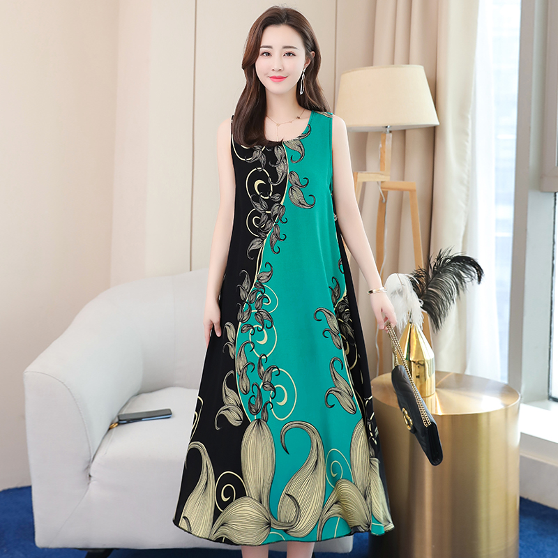 4poplin  Nightdress female pure cotton new pattern summer Thin Sleeveless Medium and long term Increase fertilizer Big size easy Fat mm pajamas