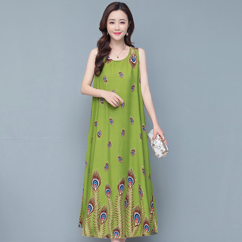 55poplin  Nightdress female pure cotton new pattern summer Thin Sleeveless Medium and long term Increase fertilizer Big size easy Fat mm pajamas