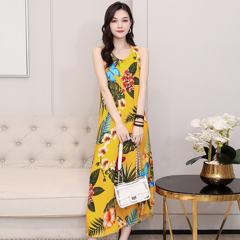 26poplin  Nightdress female pure cotton new pattern summer Thin Sleeveless Medium and long term Increase fertilizer Big size easy Fat mm pajamas