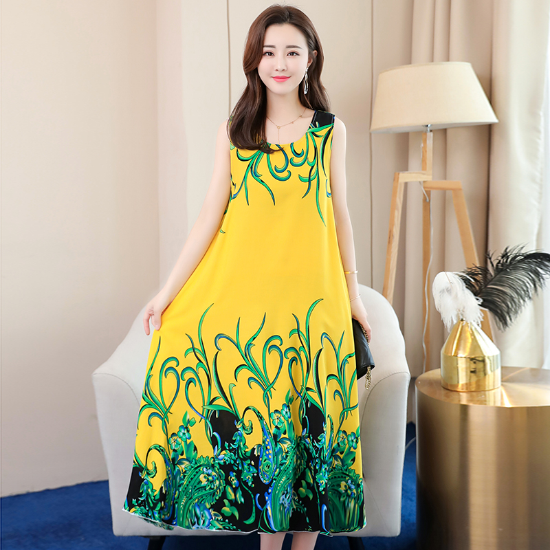 3poplin  Nightdress female pure cotton new pattern summer Thin Sleeveless Medium and long term Increase fertilizer Big size easy Fat mm pajamas