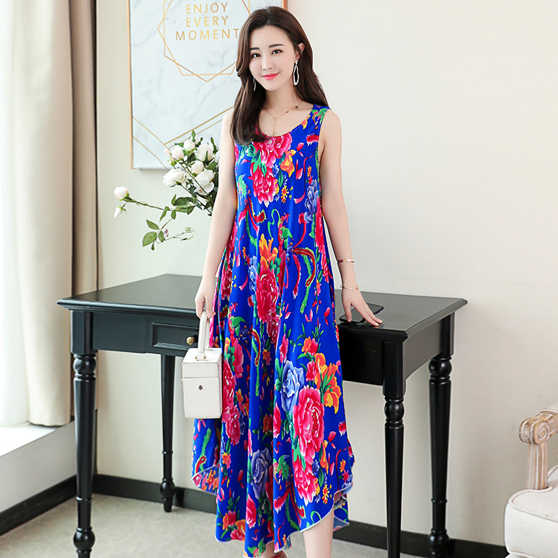 8poplin  Nightdress female pure cotton new pattern summer Thin Sleeveless Medium and long term Increase fertilizer Big size easy Fat mm pajamas