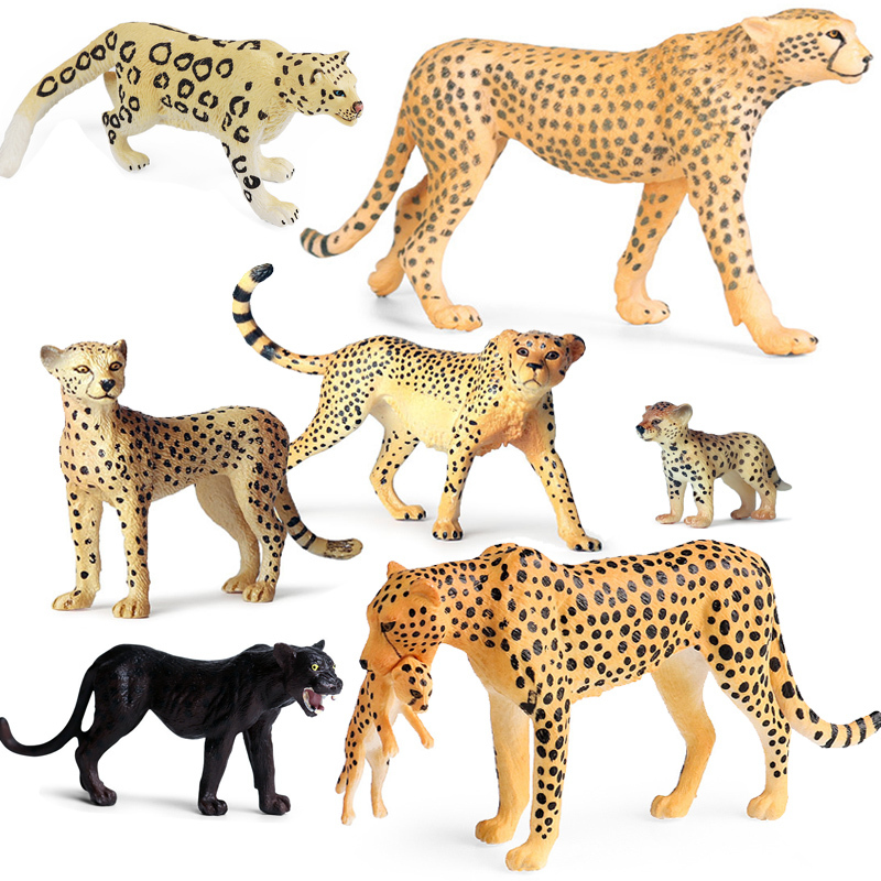 Simulated Cheetah Toy Solid Animal Model Jaguar Black Panther Snow Leopard Set African Cheetah Scene Decoration