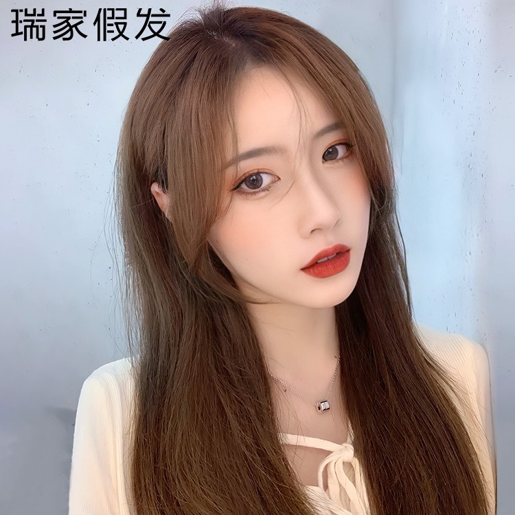 Ruijia fake hair female long hair eight character Liu Hai long straight hair false hair set female full head cover type real hair silk fake hair real hair