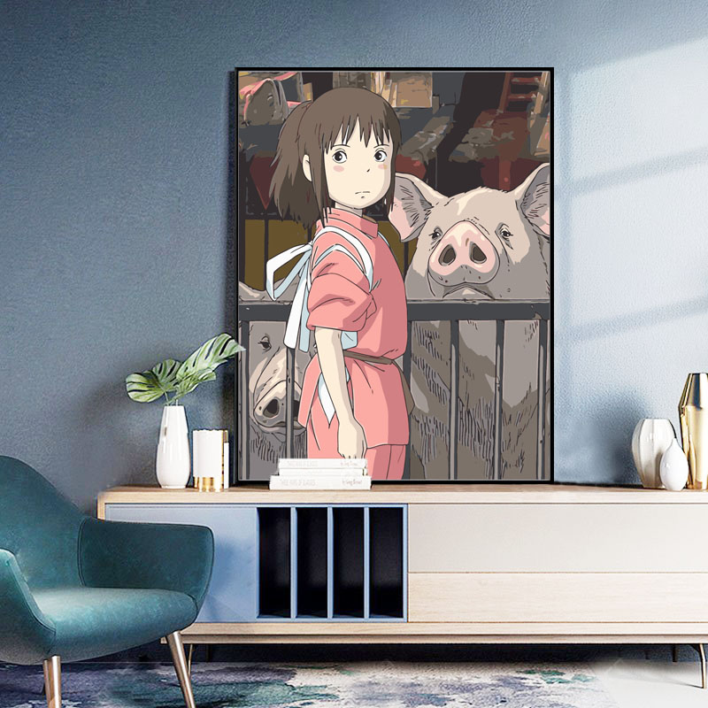 diy digital oil color painting Miyazaki and thousands of found cartoon cartoon crossfill color painting hand-painted decorated oil painting decoration painting
