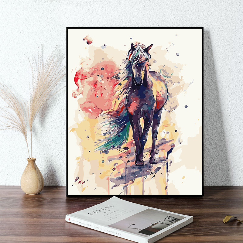 Digital oil painting DIY living room landscape animal manual digital painting DIY oil painting decorative painting dazzle color horse