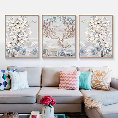 Savien diy digital oil painting hand-painted three-spell oil color painting living room bedroom landscape flower triple decorative painting