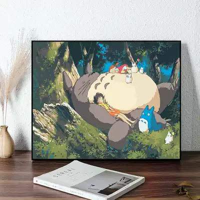 Digital oil painting chinchillo Hayao Miyazaki anime DIY hand drawing color digital oil painting decorative painting happy friend