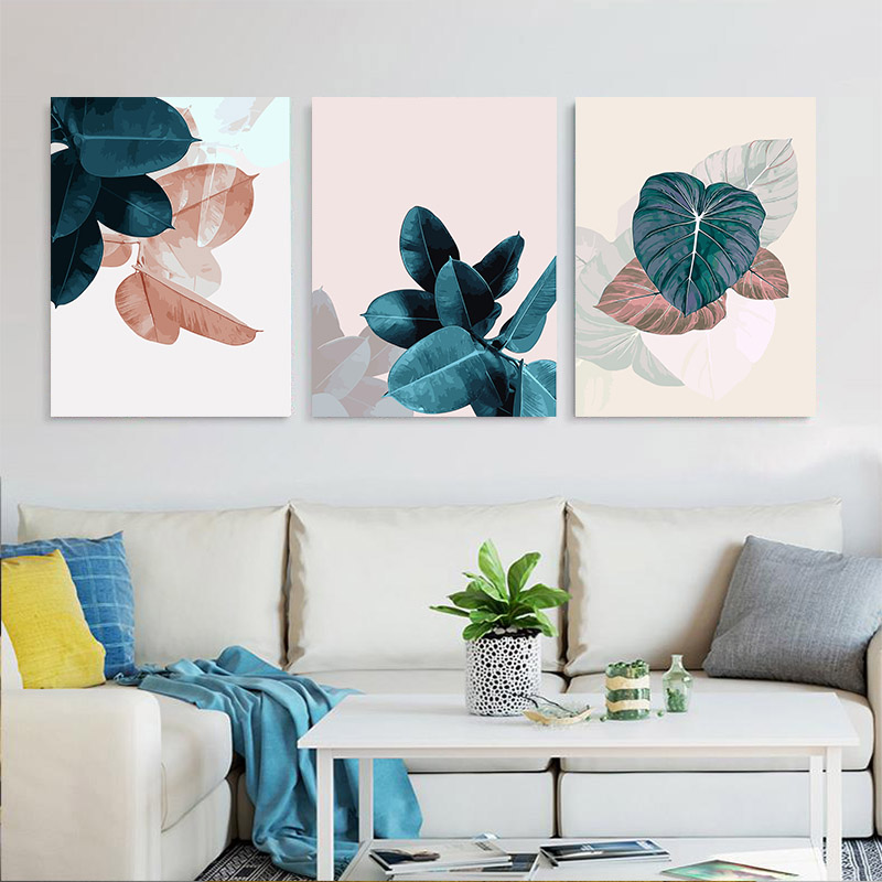 diy digital oil painting living-room bedroom decorative painting plant floral minimalist in color hand painted oiled green leaf
