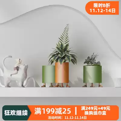 Empty Meow) Original Nordic ins office desktop metal creative small flowerpot personality round iron potted