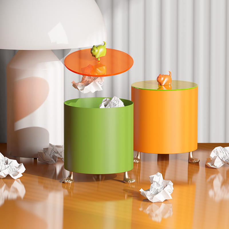 Empty Meow Meow) Nordic office debris storage box desktop trash can household living room coffee table with lid dustproof