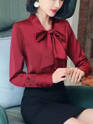 Wine Chiffon Blouse Women Long Sleeve 2020 Autumn New Fashion Western Style Office Clothes Satin Shirt on Black Winter