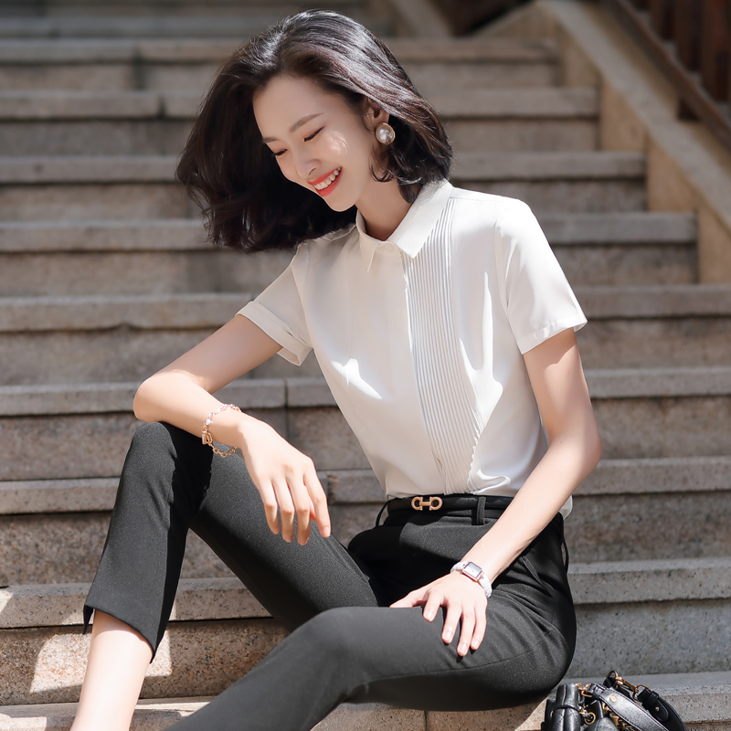 White Shirt Woman Short Sleeve Summer Office Suit Workwear College Student Interview Positive Dress Lady Shirt Dress Shirt 100 Hitch