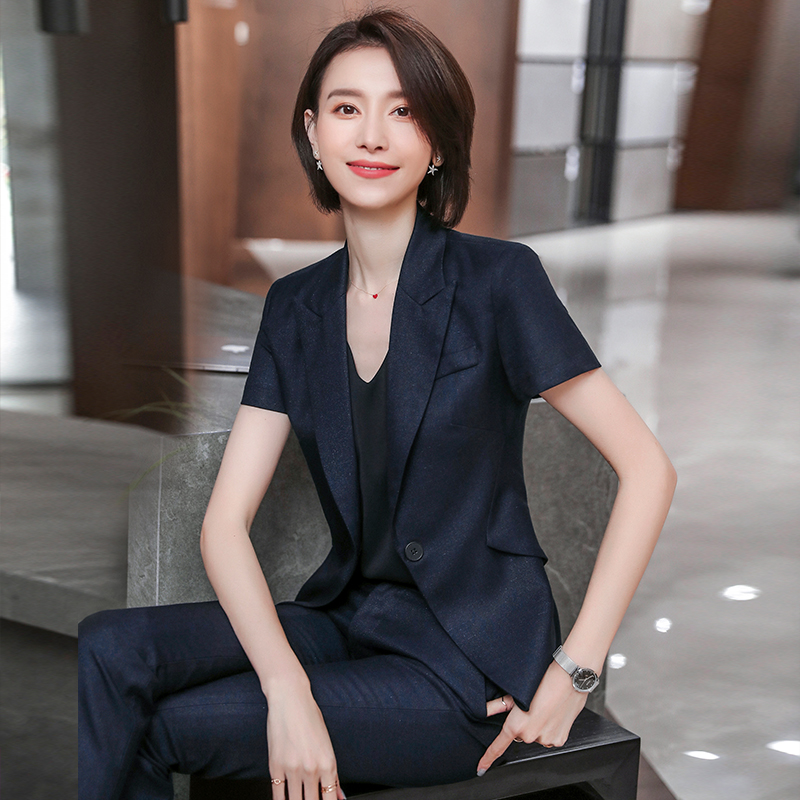 High-end Suit Suit Lady Professional Dress Temperament Goddess Van Summer Short Sleeve Jewelry Store Hotel Manager Workwear