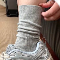 Gray socks womens mid-calf socks summer thin pure cotton Korean style pile socks white with small leather shoes spring and autumn stockings