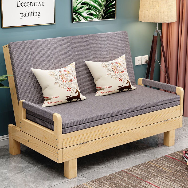 Simple Multifunctional Sofa Bed foldable double small apartment sitting dual use single solid wood sofa variable bed