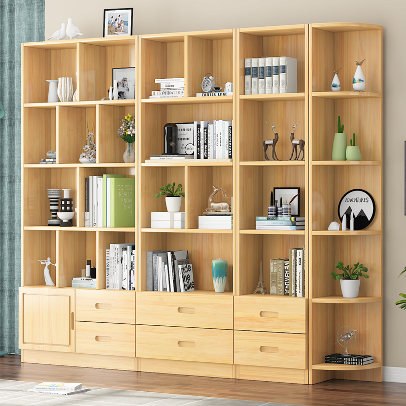 Solid Wood Bookcase Free Combo Bookcase Children Pine Wood Containing Cabinet Modern Easy Access Province Space Floor Bookcase