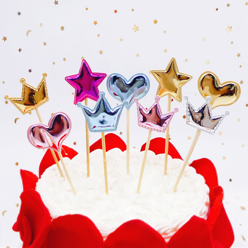 Cake Decoration Inserts Flags Bright Leather Five Stars Crown Loving Inserted Flag Card Baking Decoration Inserted Flags Sweet decorative table