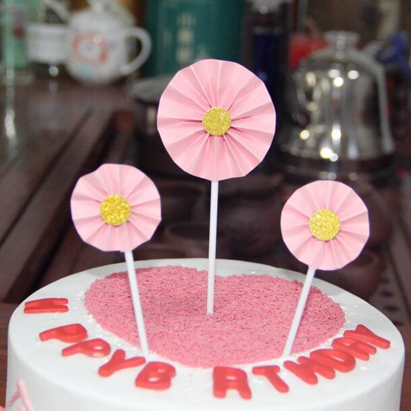Cake Inserts Flag Pink Folding Sector Creativity Inserts Dessert Terrace Decoration Spot