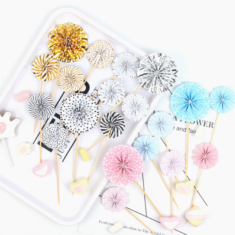 New cake decoration sparkling gold and silver powder blue black folding paper fan sunflower cake decoration plug-in 4 pieces of spot