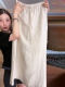 白色松紧腰抽绳亚麻半身裙女2025年春夏新款气质时尚老钱风直筒裙