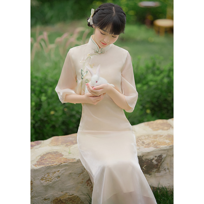 Hpoetry-Shirty Improved Version Qipao 2022 New Summer High-end Odei Converse Big Sleeve Temperament Young Girl's Young Long Edition