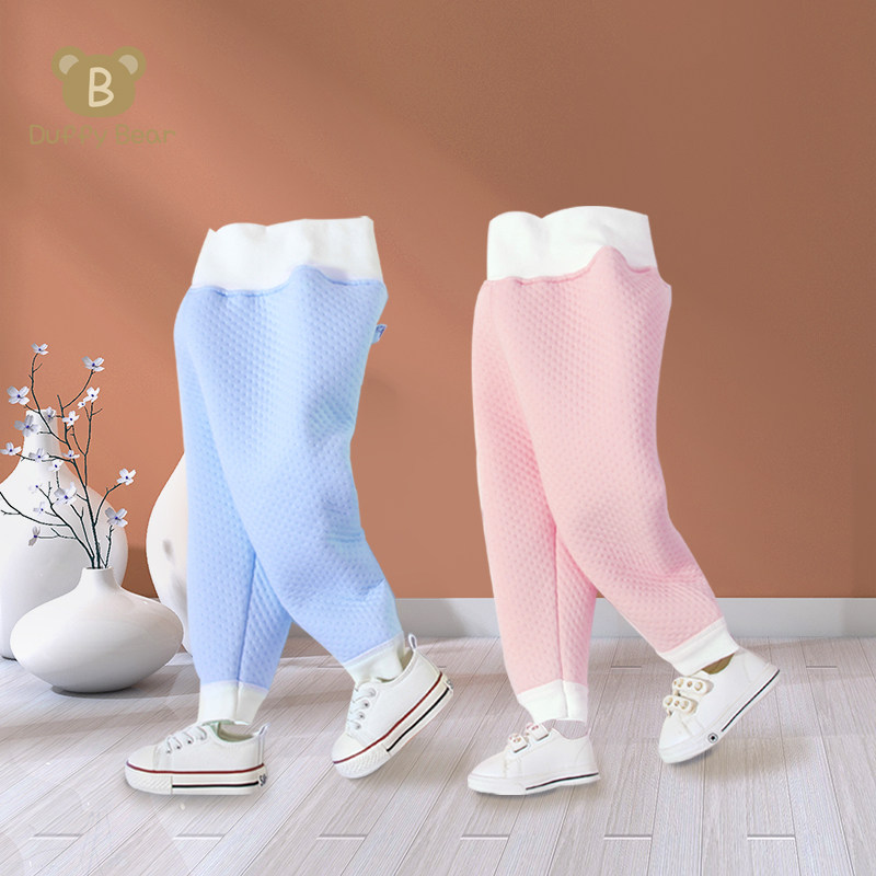 Baby pants spring and autumn pure cotton sweatpants male and female baby high waist belly belly belly children warm pants autumn cotton pants