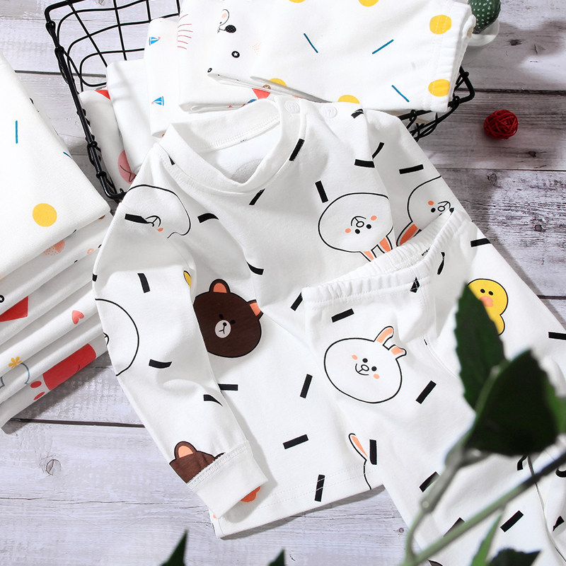 Baby Autumn Clothing Sanitary Pants Suit Autumn Winter Pure Cotton Children Warm Underwear For Men And Women Sleeping Clothes Two-piece Two Sets