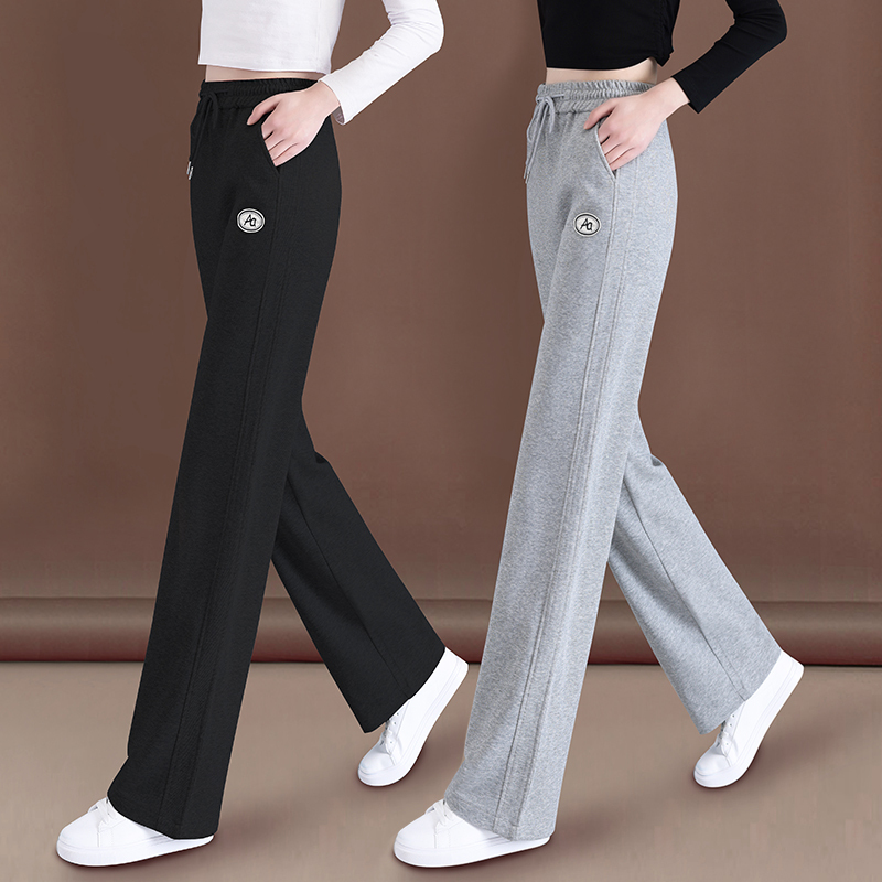 Straight-Leg Sweatpants for Women, New Spring and Autumn Style, High-Waisted, Loose Fit, 2026 New Model, Fleece-Lined, Gray, Slim-Fit Wide-Leg Pants