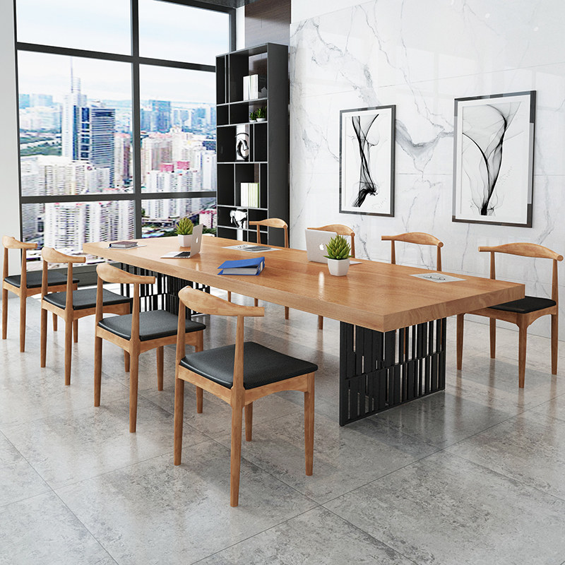 Solid wood conference table long table loft desk modern conference room table and chair combination industrial style office furniture