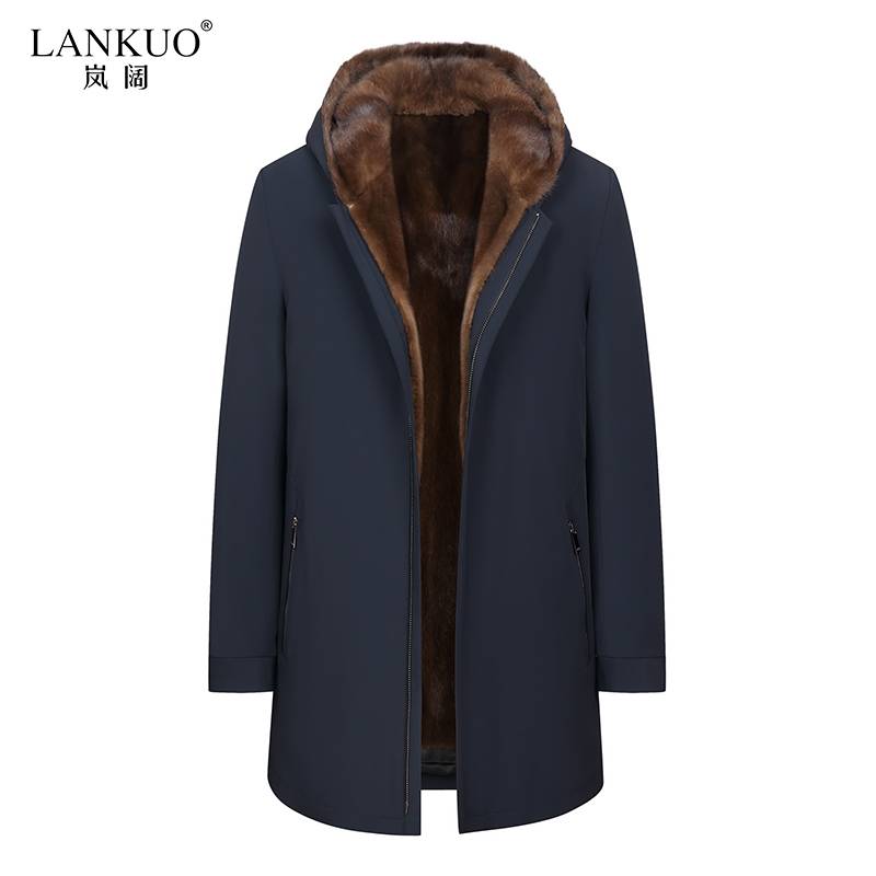 Lankuo Imported Mink Fur Parka for Men, Hooded Mid-Length Winter Coat Made of Whole Mink Fur, Black Coffee Mink Lankuo Imported Mink Fur Parka for Men, Hooded Mid-Length Winter Coat Made of Whole Mink Fur, Black Coffee Mink